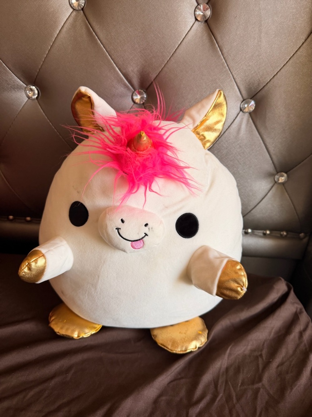 Plush Unicorn Stuffed Animal with Gold Accents & Pink Mane